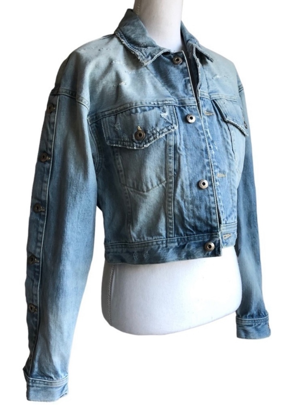 Jonathan Simkhai NWT Distressed Denim Jacket Button Sleeve XS - Picture 3 of 9